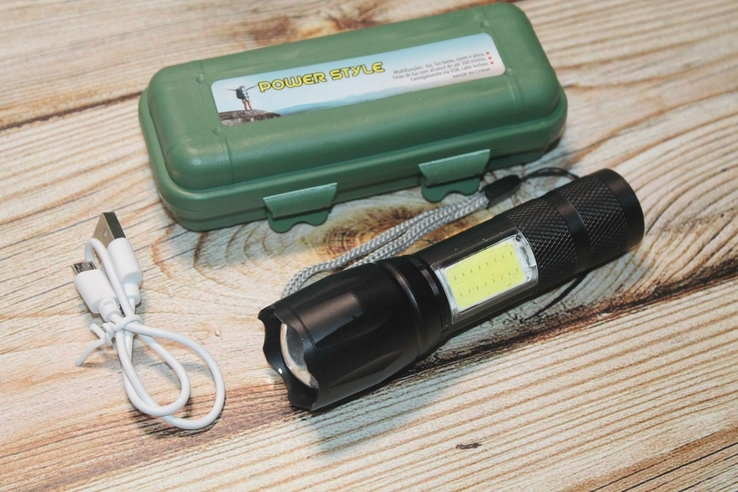 Акумуляторний тактичний ліхтарик 11.7 см у кейсі BL-1831-T6+COB (1547), фото №2