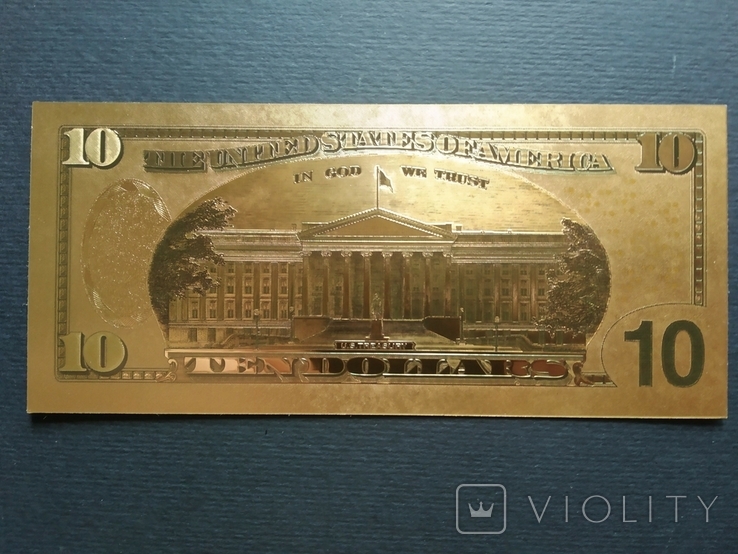 Золота сувенірна банкнота США 10 доларів - 10 доларів (зразок 2009 р.), фото №6