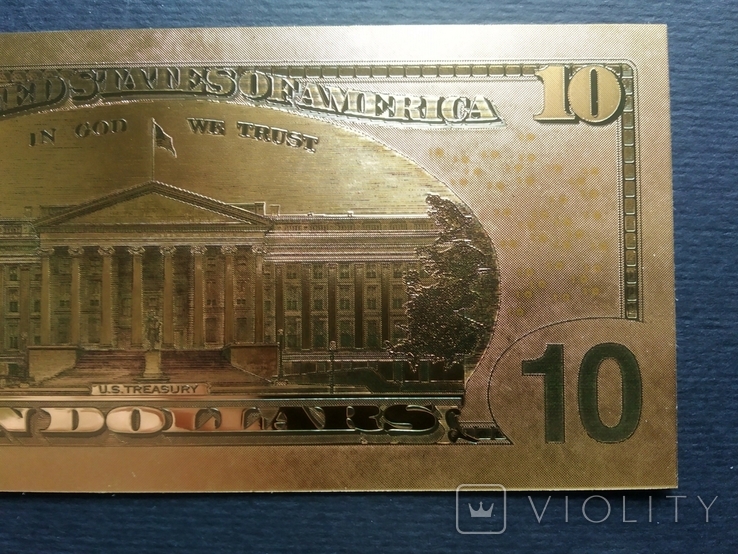Золота сувенірна банкнота США 10 доларів - 10 доларів (зразок 2009 р.), фото №9