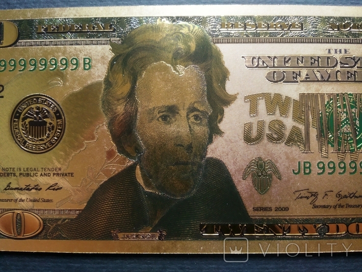 Сувенірна банкнота золота США 20 доларів - 20 доларів (зразок 2009 р.), фото №4