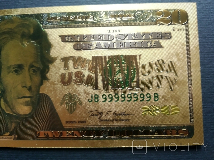 Сувенірна банкнота золота США 20 доларів - 20 доларів (зразок 2009 р.), фото №5