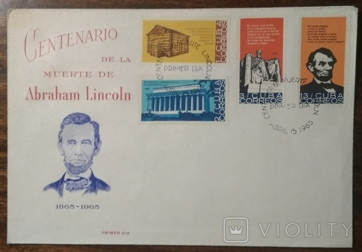Cuba Envelope 100th Anniversary of Abraham Lincoln's Death, 1809-1865 1965, photo number 2