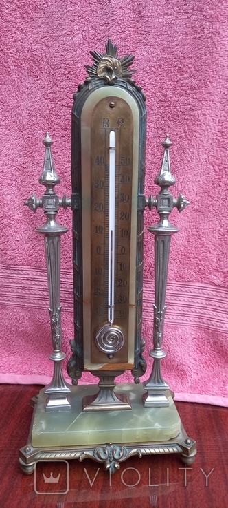 Антикварный термометр XIX века, бронза, оникс., фото №2