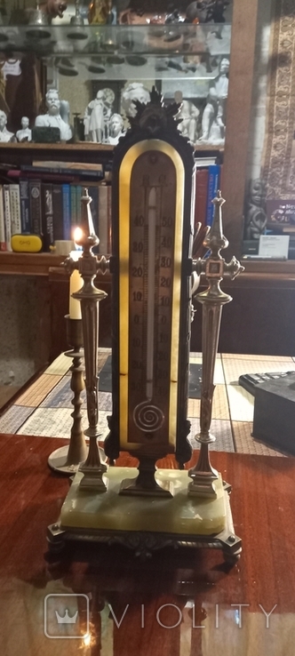 Антикварный термометр XIX века, бронза, оникс., фото №4