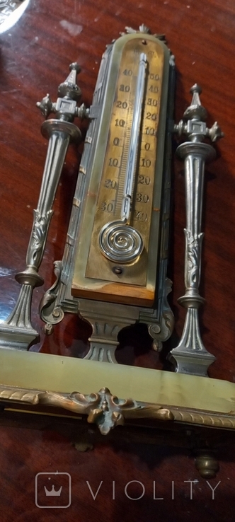 Антикварный термометр XIX века, бронза, оникс., фото №6