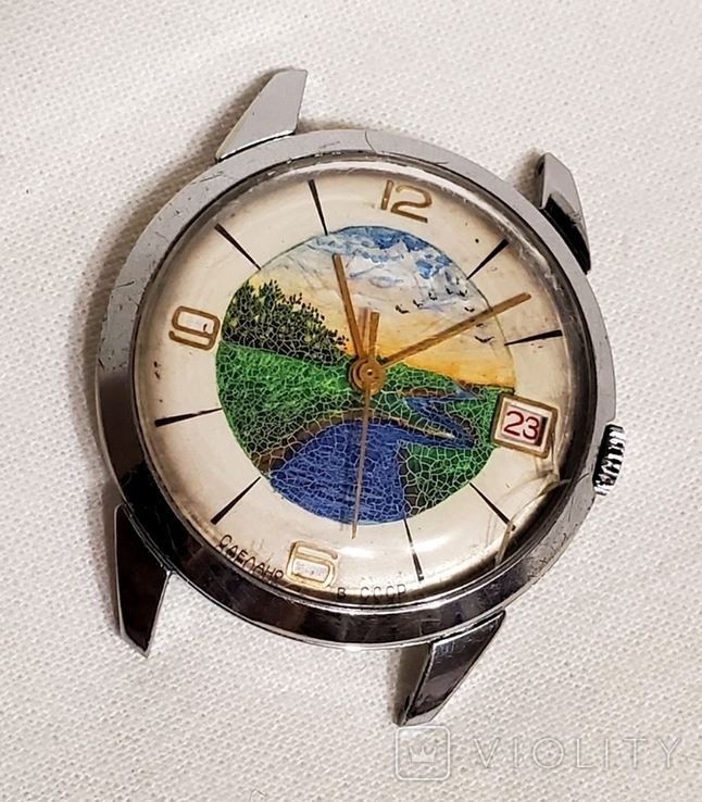Vostok watch with a picture on the dial mechanical 2214 with a calendar ChCZZ USSR, photo number 3