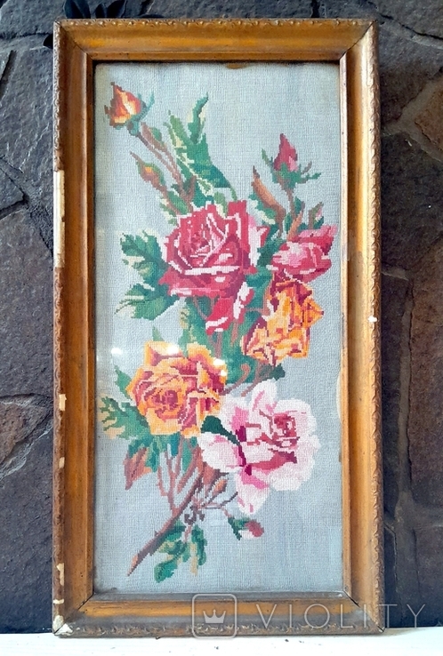 Flowers Antique Tapestry in Glass Frame 2, photo number 2