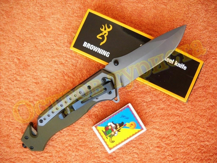 Складной тактический нож Browning DA166 Хаки стеклобой стропорез 23.5 см, фото №4
