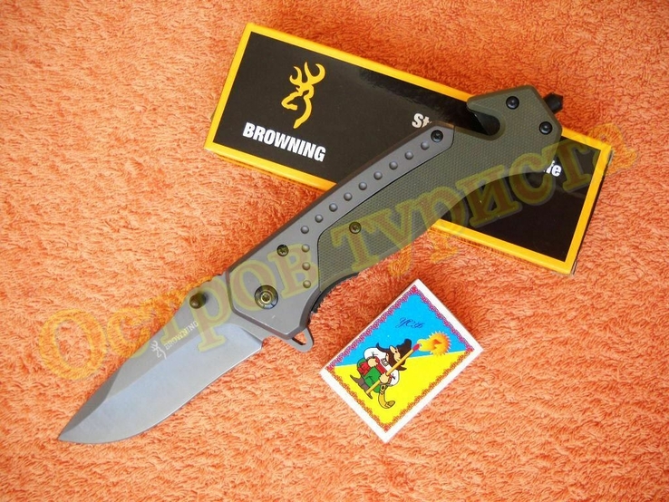 Складной тактический нож Browning DA166 Хаки стеклобой стропорез 23.5 см, фото №5