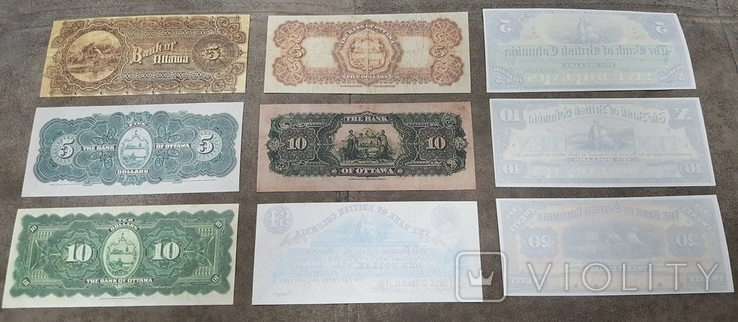 High-quality copies of banknotes of Canada with V / Z Bank OTTAWA + BRITISH COLUMBIA 1863-1913, photo number 3