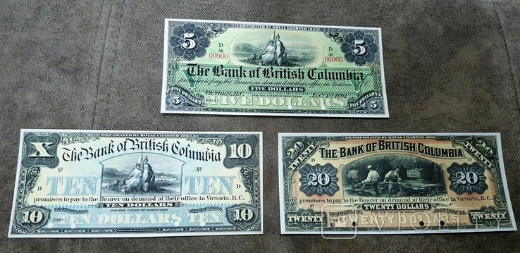 High-quality copies of banknotes of Canada with V / Z Bank OTTAWA + BRITISH COLUMBIA 1863-1913, photo number 6