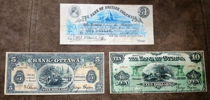 High-quality copies of banknotes of Canada with V / Z Bank OTTAWA + BRITISH COLUMBIA 1863-1913, photo number 8