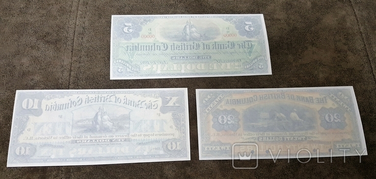 High-quality copies of banknotes of Canada with V / Z Bank OTTAWA + BRITISH COLUMBIA 1863-1913, photo number 9