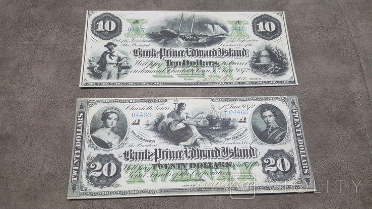 High-quality copies of banknotes of Canada with V / W Bank of Acadia + Prince Edward Island 1872-1877, photo number 8