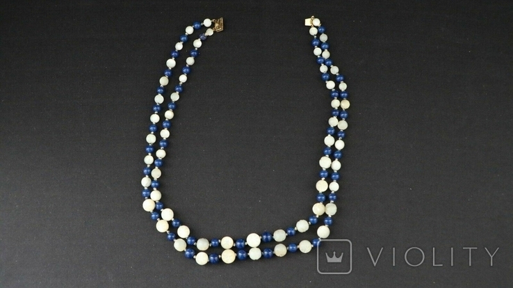 Vintage natural stone necklace, white-blue and green, photo number 6