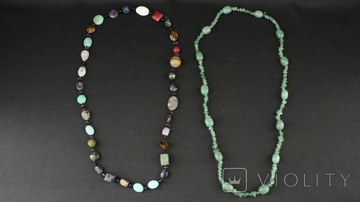 Вінтажне намисто з природного каменя, зелене та кольорове, фото №3