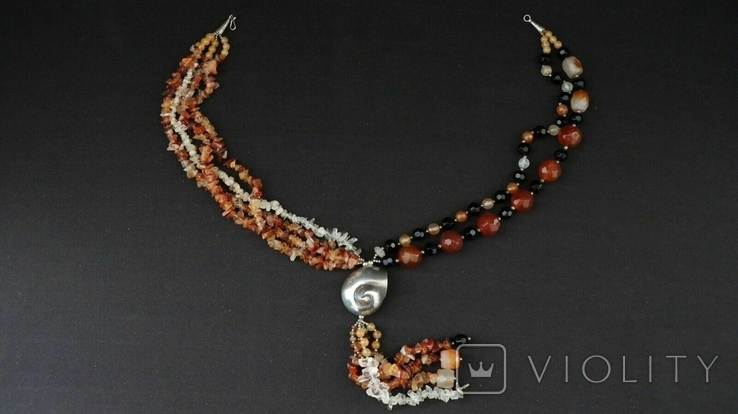 Vintage Natural Stone Necklace, Brown, photo number 3