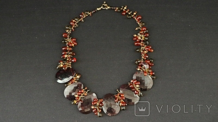 Vintage Natural Stone Necklace, Brown, photo number 11