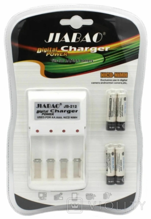Универсальное зарядное устройство для батареек AAA AA Jiabao + 4 аккумулятора ААА (1353), photo number 2