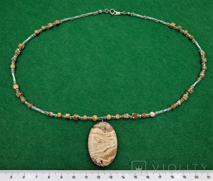 Ожерелье Кулон Яшма Сахара Серебро 925, фото №2