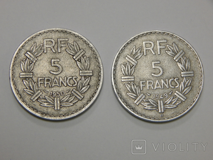 2 монеты по 5 франков, 1949/50 г.г. Франция