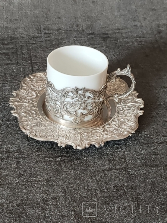 Coffee pair, silver, porcelain, Germany. (3), photo number 4