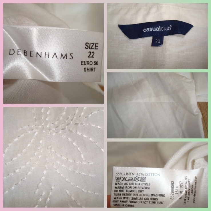 Debenhams Льняная красивая блузка рубашка женская белая с вышивкой Англия 22, фото №10