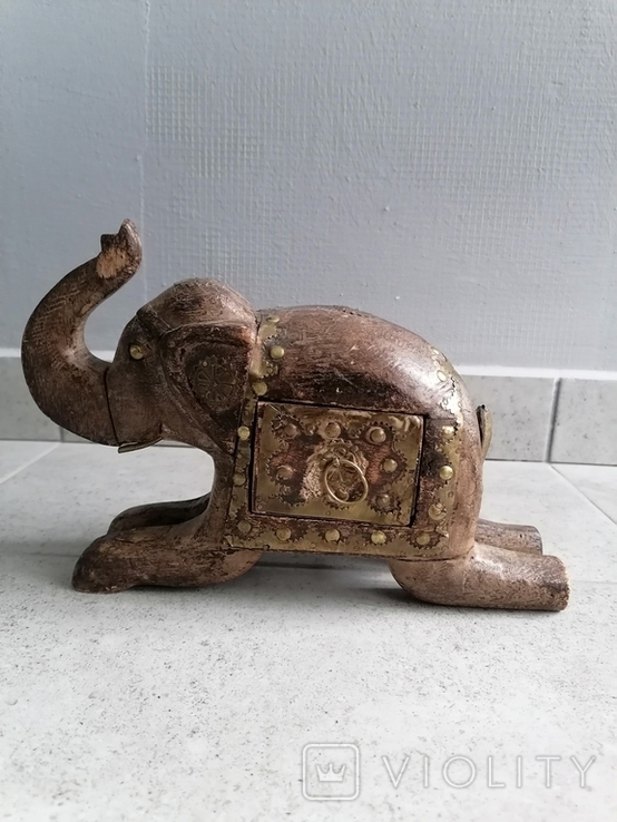 Vintage Indian carved wooden elephant sculpture with drawer, photo number 2