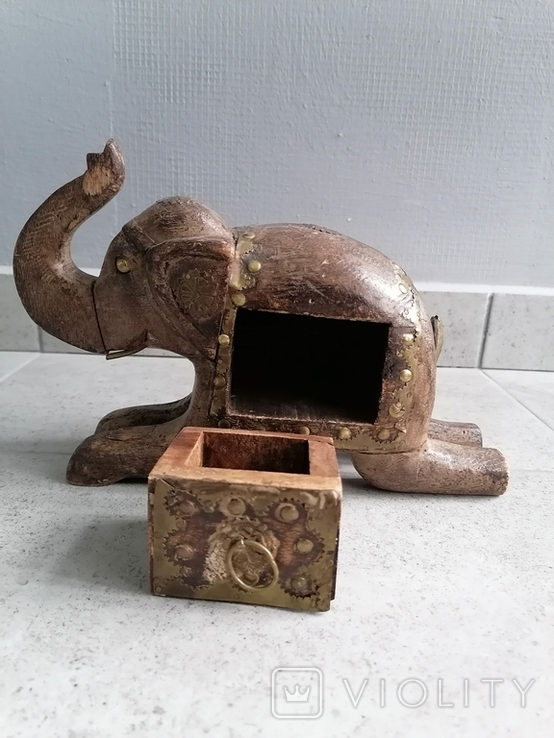 Vintage Indian carved wooden elephant sculpture with drawer, photo number 3