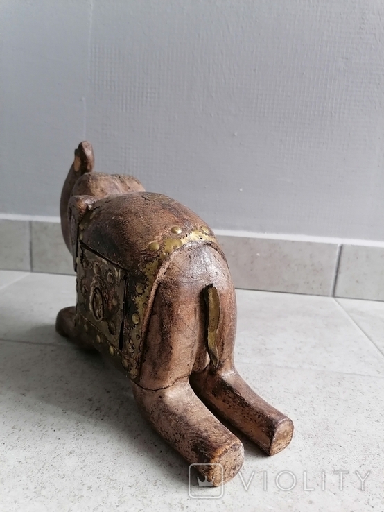 Vintage Indian carved wooden elephant sculpture with drawer, photo number 5