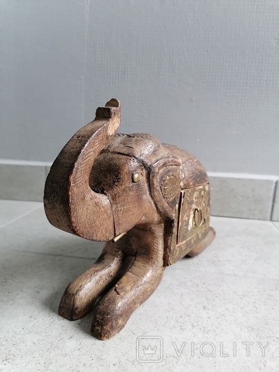Vintage Indian carved wooden elephant sculpture with drawer, photo number 6