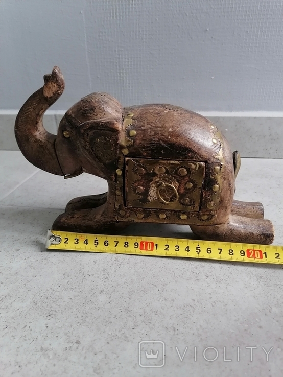 Vintage Indian carved wooden elephant sculpture with drawer, photo number 7