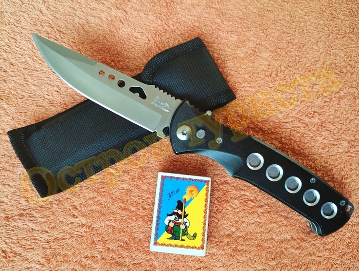Нож выкидной кнопочный D89 с чехлом, фото №3
