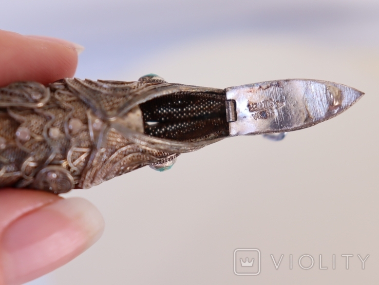 Pendant Carp Filigree Silver Turquoise Old China, photo number 6