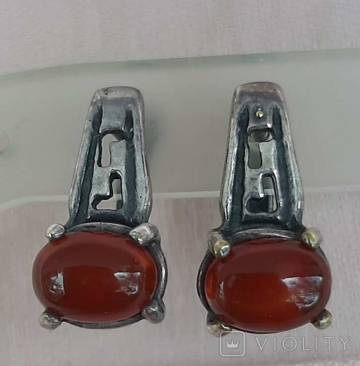 Carnelian earrings, silvering, photo number 2