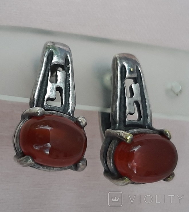 Carnelian earrings, silvering, photo number 4
