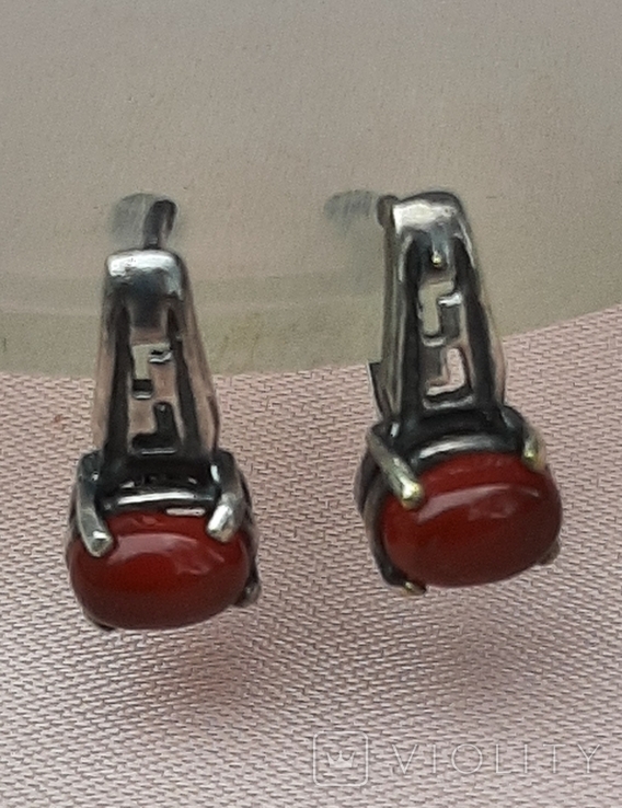 Carnelian earrings, silvering, photo number 8