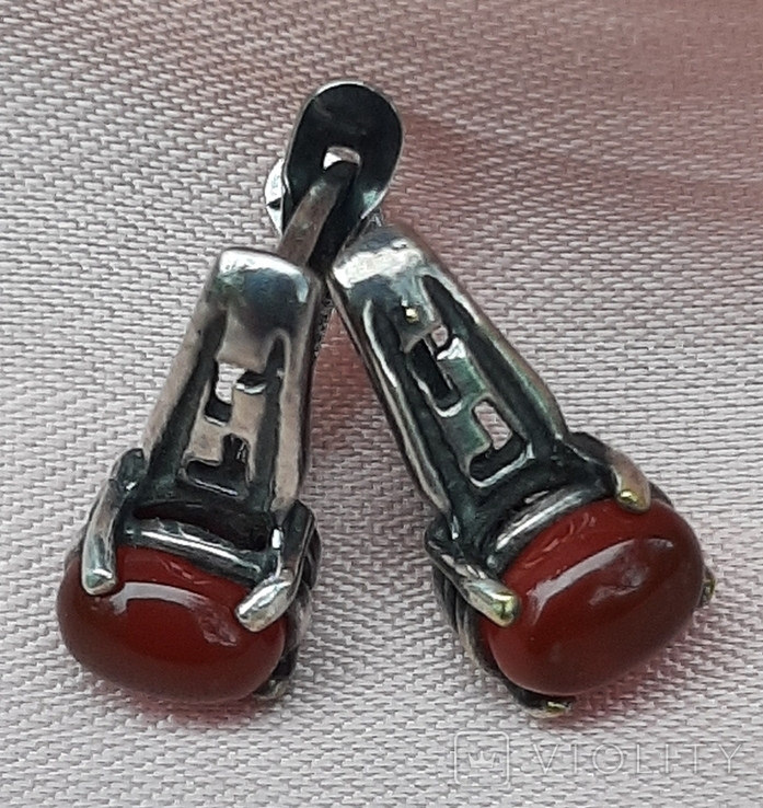 Carnelian earrings, silvering, photo number 11