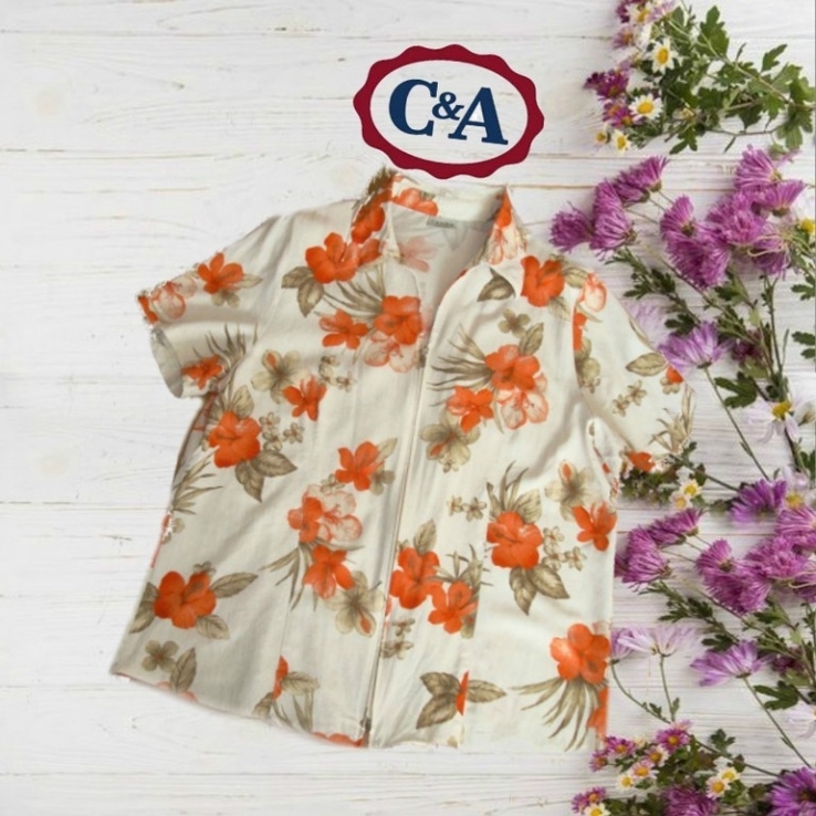Canda C&amp;A вискоза лен Красивая летняя блузка женская на замке в цветочный принт, фото №3