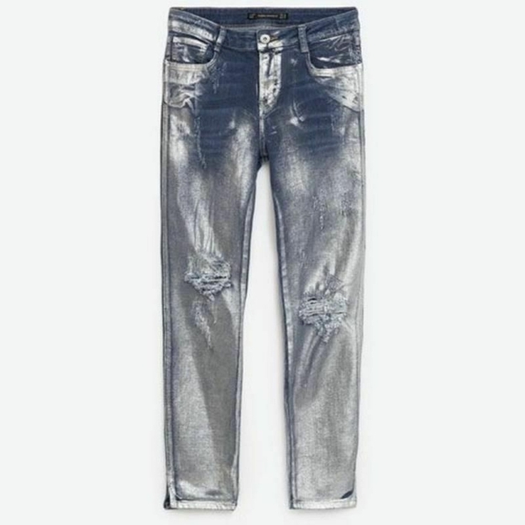 Нові Шикарні джинси ZARA із сріблястим напиленням металік, фото №2