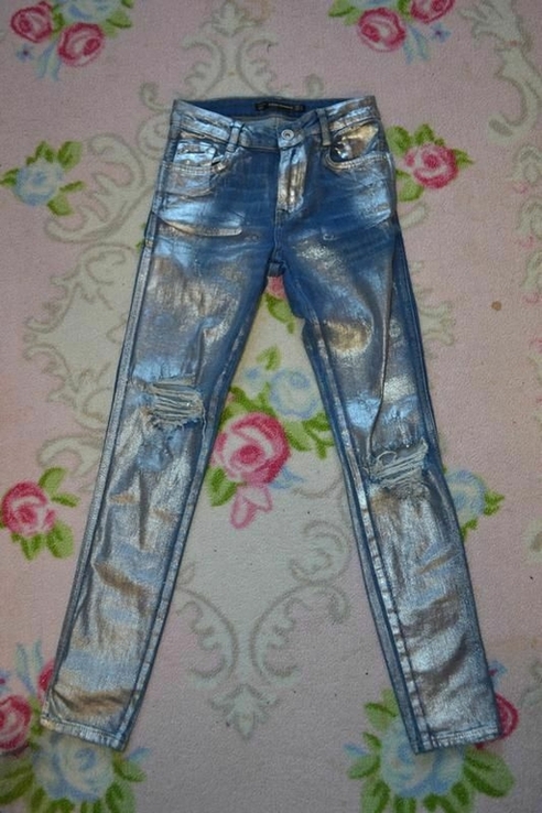 Нові Шикарні джинси ZARA із сріблястим напиленням металік, photo number 3