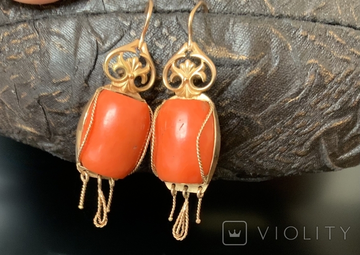 Gold coral earrings 583, photo number 2