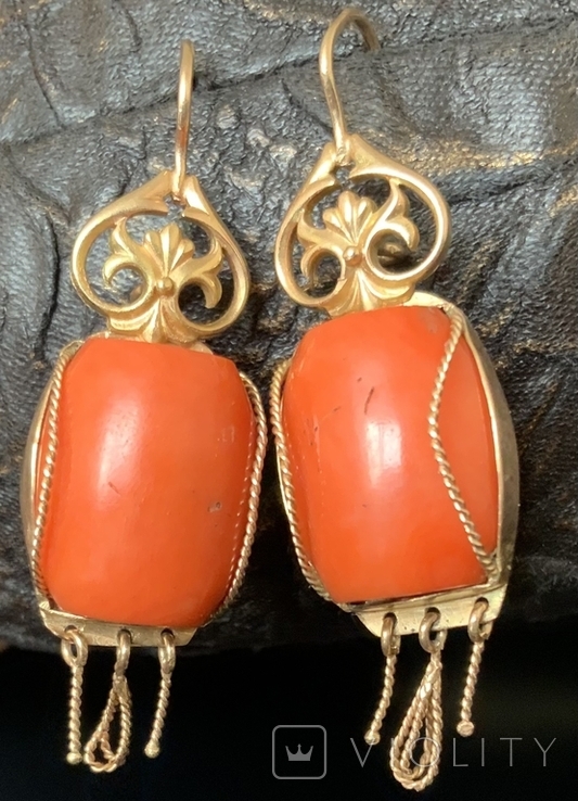 Gold coral earrings 583, photo number 6