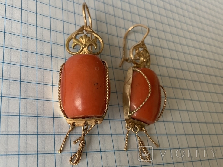 Gold coral earrings 583, photo number 7