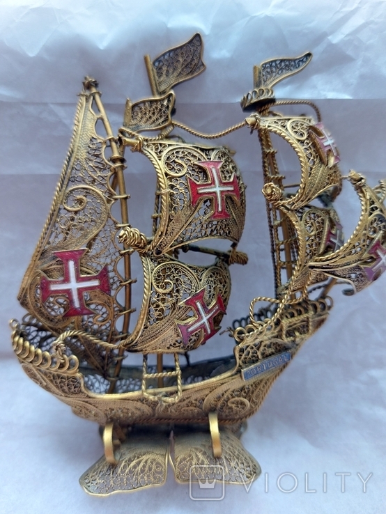 Portugal ship, filigree silver with gilding, enamel, photo number 2