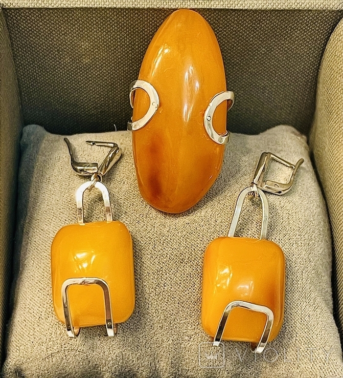 Set of Ring and Earrings Amber Silver 925, photo number 4