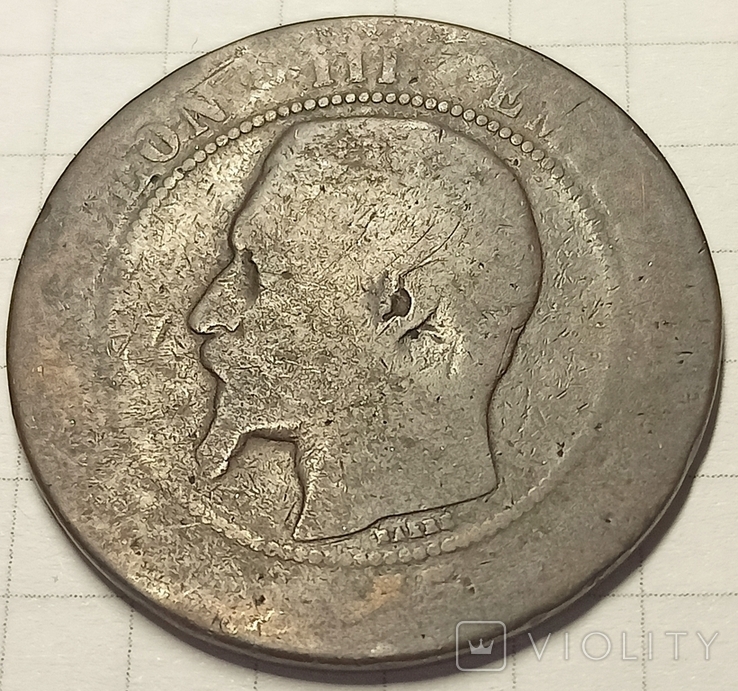 Франция 10 сантимов ( Император Наполеон ІІІ ), фото №3