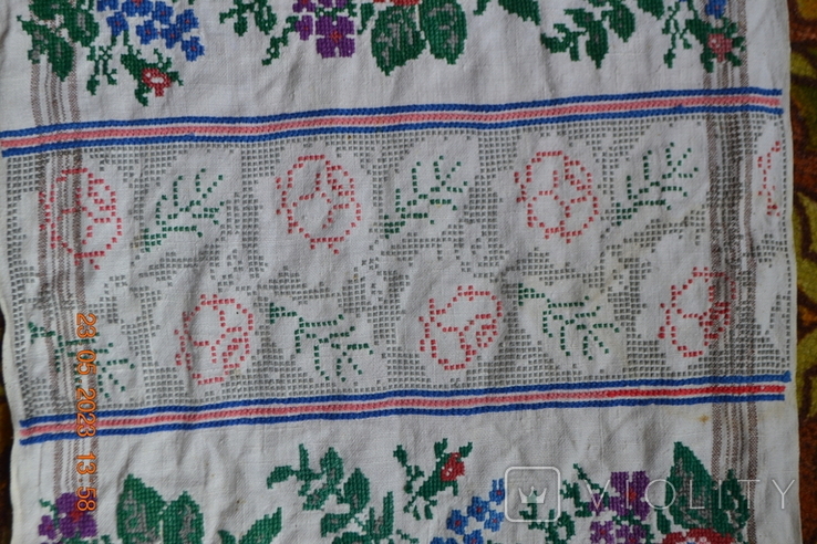 Embroidered towel old Ukrainian "Roses and wolves". Flax. Cross-stitch. 270x43 cm. No. 3, photo number 5