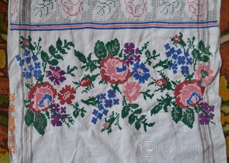 Embroidered towel old Ukrainian "Roses and wolves". Flax. Cross-stitch. 270x43 cm. No. 3, photo number 6