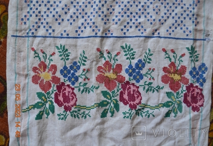 Towel embroidered in old Ukrainian "Roses and voloshki". Flax. Cross-stitch. 286x44 cm. No4, photo number 4